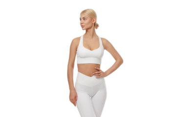 Person shows graceful yoga pose in fitness wear, isolated, PNG