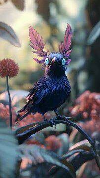 Majestic Raven Perched on Tree Branch