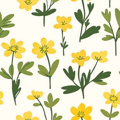 Cute Plant Vector Seamless Background of Winter Aconite