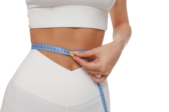 Measuring waistline for fitness and yoga, isolated, PNG