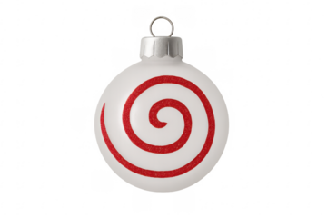 White christmas bauble with red spiral design