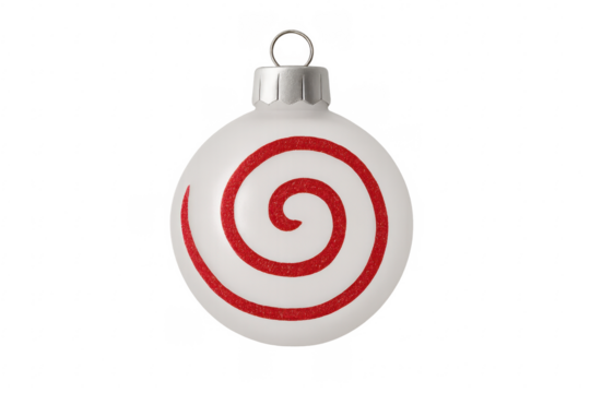 White christmas bauble with red spiral design