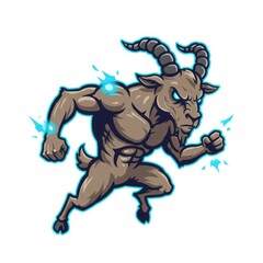 Fototapeta premium Goat mascot esport logo design. Strong and bold animal character with fierce expression. Perfect for gaming team, sports emblem, and digital branding.