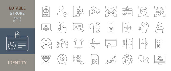 Identity icon set. Editable line icons. Vector illustration.