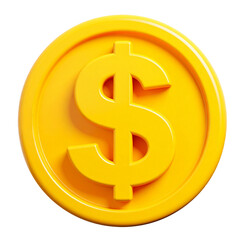 Obraz premium Glossy golden dollar coin rendered, financial wealth, on transparent background