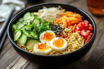 Balanced diet meal with grilled chicken and fresh herbs on wooden table