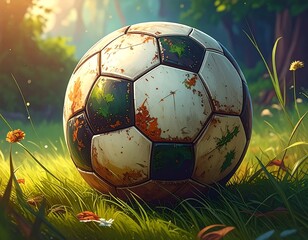 Vintage Soccer Ball in a Lush Meadow