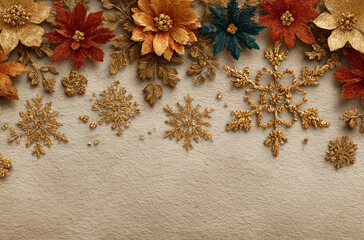 Luxury Gold Christmas Border with Snowflakes, Blank Spaces for Product Display, Festive Marketing Background