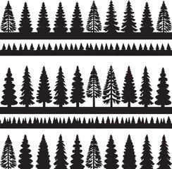 Fototapeta premium Stylized conifer tree borders for nature landscape decoration design