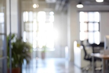 Blurred modern office space with natural light offers a clean and professional backdrop for presentations or creative projects, perfect for adding text or graphics with ease