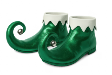 Green elf shoes with jingle bells, festive holiday costume