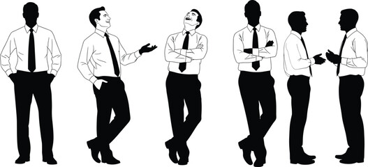 Businessman silhouette, professional men, office attire, corporate teamwork, leadership concept, communication skills, business presentation, confident posture, formal dress, workplace interaction