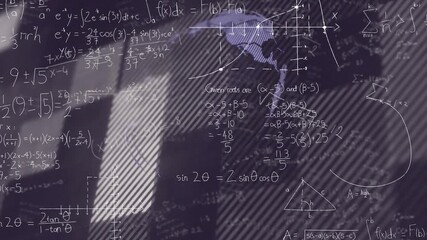 After math formulas animating 3D globe emerging rotating with plots sliding for global data display - Powered by Adobe