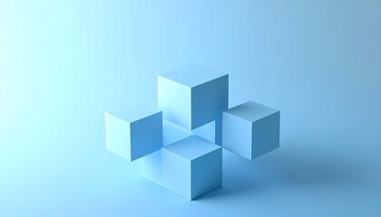 Obraz premium Abstract blue gradient architecture with staggered rectangular prisms, soft shadows, and minimalist depth, evoking structure, clarity, and modern rhythm.