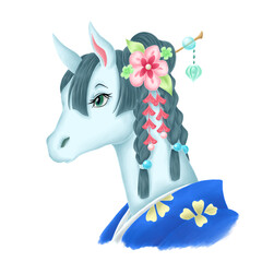 年賀状素材　午の手描きイラスト　主線なし