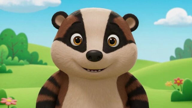 Cute 2D Animated Badger Character Smiling and Looking Friendly, Forest Animal Mascot