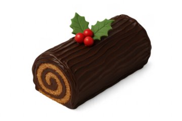 Chocolate bûche de noël cake with holly decoration