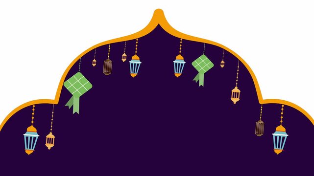 Mosque arch with ketupat lantern islamic festive greeting design