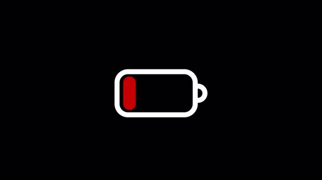 Animated battery low in a black background, 4k video