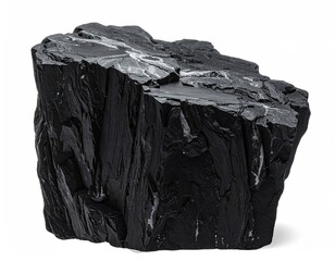 Black Charcoal Lump Isolated on White Background