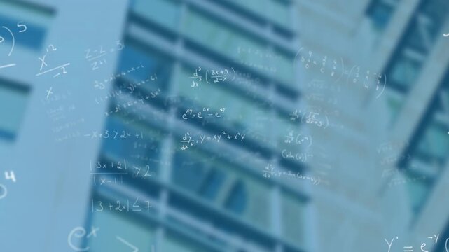 on blur clearing math symbols materializing drifting fading over windows visualizing complexity
