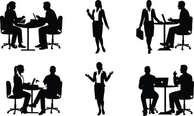 Business meeting silhouettes, teamwork collaboration, office presentation, professional discussion, corporate consultation, workplace communication, laptop usage, leadership gesture,