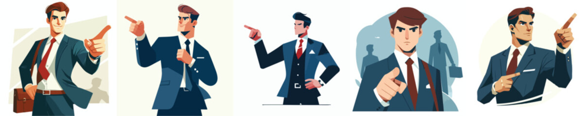 Strong Leadership Businessman Pointing Gesture Illustration for Strategy and Vision