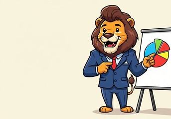 Fototapeta premium Confident Lion in Suit Presenting Business Chart Marketing Illustration Cartoon Character