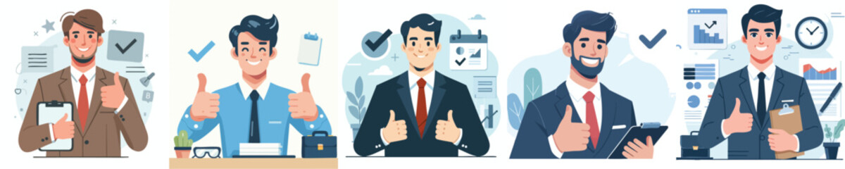 Businessman Thumbs Up – Confident Executive, Office Success, Approval, and Professional Leadership Illustration