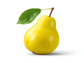 Vibrant Yellow Pear with Leaf A Fresh, Juicy Fruit Isolated on a Clean White Background