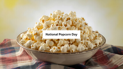 A bowl of popcorn on a plaid cloth celebrating National Popcorn Day