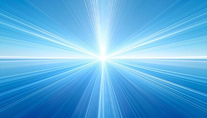 Abstract blue light tunnel with converging beams and central glow, symmetrical futuristic design with reflective surfaces