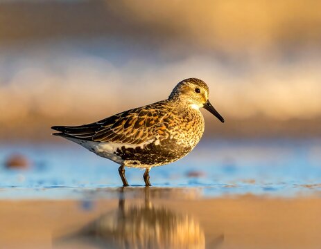 Bird on water, golden light