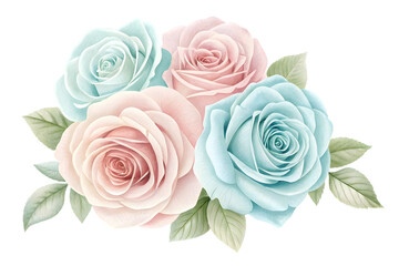 Pastel roses bouquet isolated on transparent background. Flower PNG.