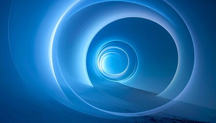 Abstract concentric blue circles with gradient depth and ripple effect, symmetrical and minimal geometric design