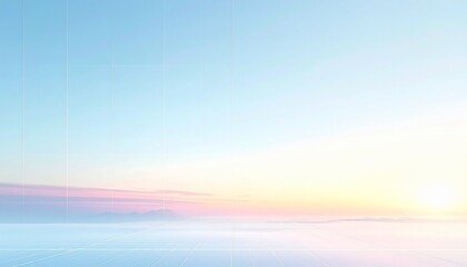 Serene pastel sunrise over calm water with soft reflections and distant horizon, tranquil and inspirational landscape