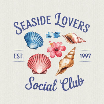 Funny Seashell Design For Men Women Seashell Collector Lover T-Shirt, Vintage summer slogan print drawing illustration for graphic tee, Sketch of sea life elements. vintage seashell print art