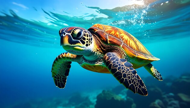 Sea turtle swimming underwater