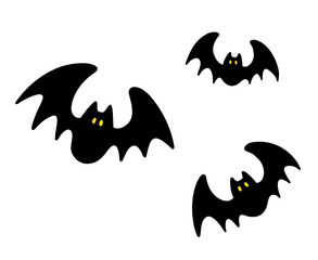 羽ばたいている３匹のコウモリのベクターイラスト