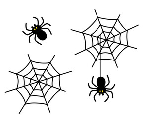 黒い蜘蛛と蜘蛛の巣のベクターイラスト