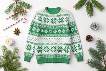 Photo of a green and white christmas jumper isolated on a nice white background
