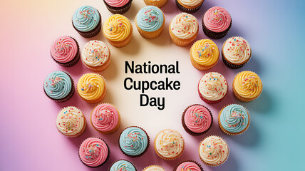 Colorful cupcakes arranged in a circle celebrating National Cupcake Day