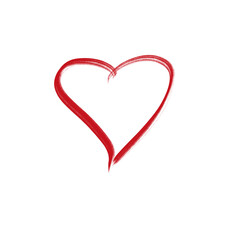 Red brush stroke heart isolated on transparent background for love and romance