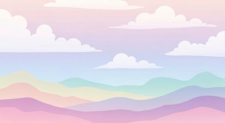 Obraz premium Pastel Gradient Landscape with Soft Clouds and Mountains