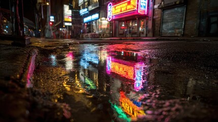 Abstract Neon Reflection: Vibrant, Blurry Lights of a City Street at Night, Creating an Energetic and Colorful Background. 