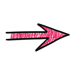 Hand drawn pink arrow pointing right isolated on transparent background