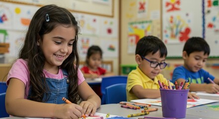 Creative learning activities for children classroom educational content vibrant environment side engaging imagination