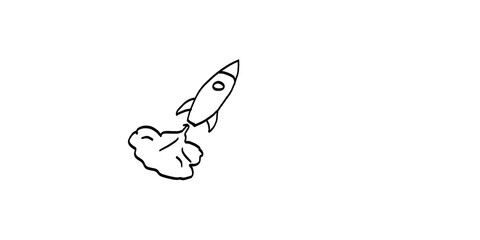 Hand drawn rocket launching isolated on transparent background, simple illustration