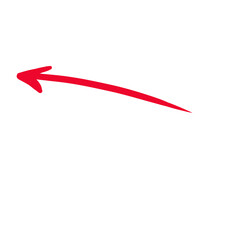 Curved red arrow pointing left isolated on transparent background for direction