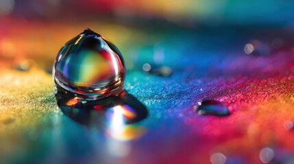 Abstract Light Ripple: Droplets Creating Concentric Waves and Vibrant Color Reflections on a Holographic Surface, Full of Energy.